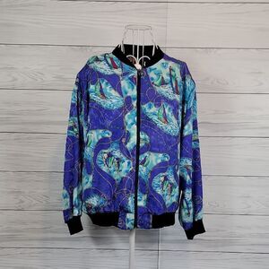 Vintage Caribou Windbreaker Jacket - Blue and Purple Sailboat Print Women Size L